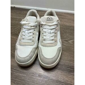 LOEFFLER‎ RANDALL White Leather Canvas Leopard Accent Sneakers Size 7